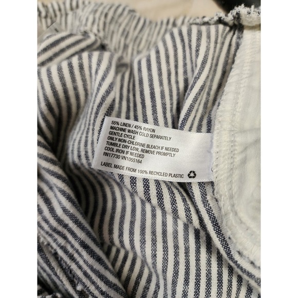 A New Day Women's Linen Blend Capris Blue White Stripe Summer Beachy Comfy - Picture 2 of 9